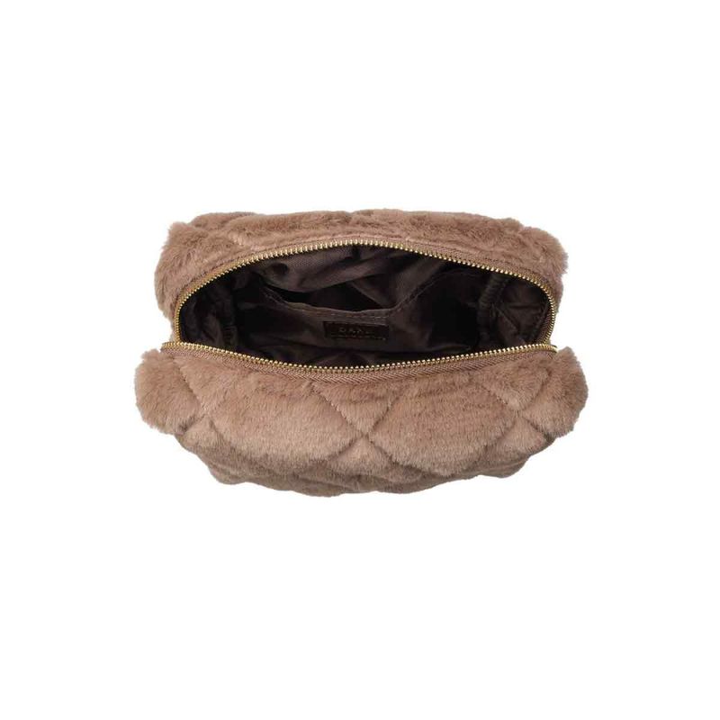Faux Fur Quilted Make-Up Pouch - Small